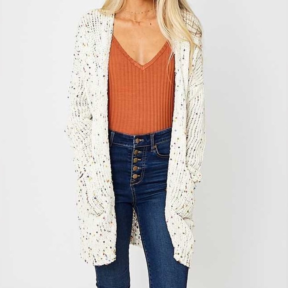 Altar’d State Confetti Speckled Chunky Knit Open Cardigan XS